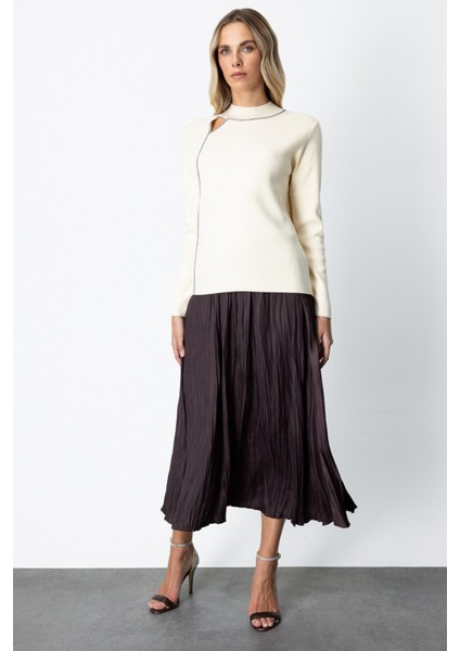 Kadın Pencere Detaylı Taşlı Kazak 65372 Krem modelleri