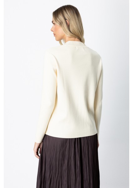 Kadın Pencere Detaylı Taşlı Kazak 65372 Krem fırsatları