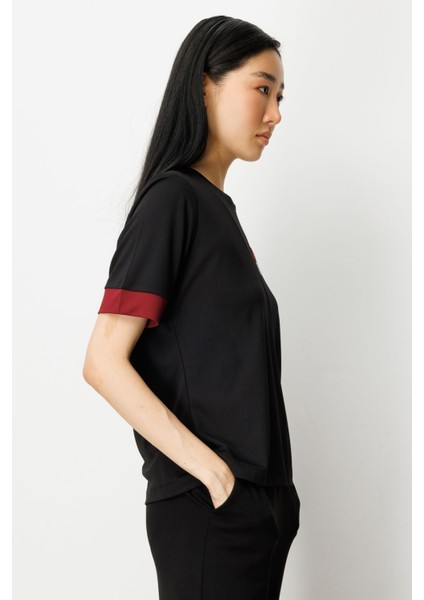 Kadın Önü Taşlı Sıfır Yaka Bluz 61331 Siyah-Bordo fiyatları