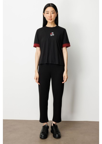 Kadın Önü Taşlı Sıfır Yaka Bluz 61331 Siyah-Bordo modelleri