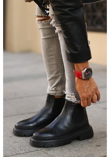 - Siyah Hakiki Deri Erkek Chelsea Bot 101-9046