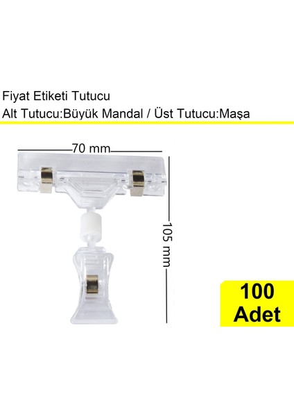 Etiket Tutucu / Maşalı / Büyük Mandal / Şeffaf / 70X105 mm / 100 Adet