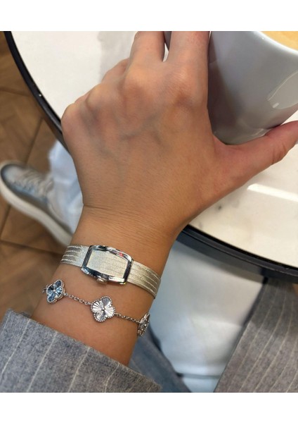 Kadın Gümüş 5 Sıra Trabzon Bileklik ve Yonca Bileklik Kombini