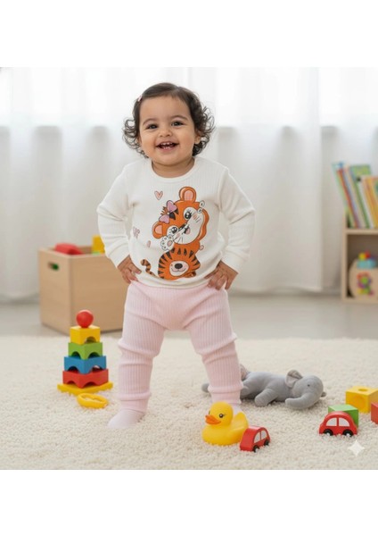 Kız Bebek Baskılı Çıt Çıtlı Alt Üst Ikili Gündelik Takım 6-18 Ay