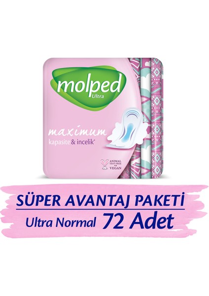 ULTRA HİJYENİK PED NORMAL SÜPER AVANTAJ PAKETİ 72 ADET