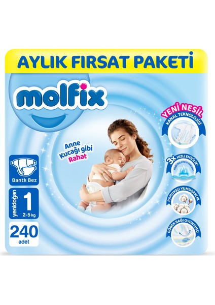 Bebek Bezi 1 Beden Yenidoğan Aylık Fırsat Paketi 240 Adet
