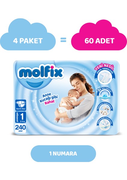 Bebek Bezi 1 Beden Yenidoğan Aylık Fırsat Paketi 240 Adet