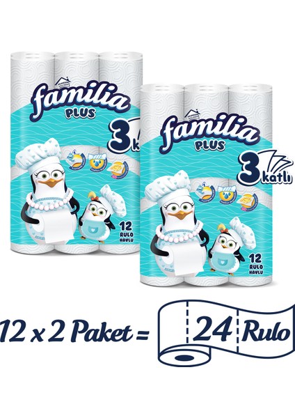 Plus Kağıt Havlu 24 Rulo (12 Rulo X 2 Paket)