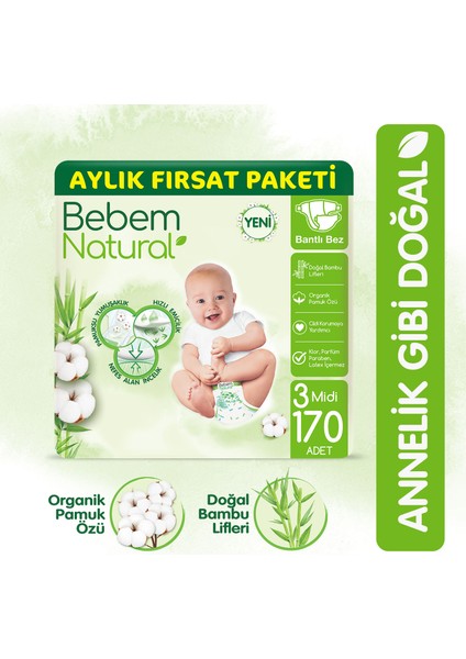 Bebek Bezi 3 Beden Midi Aylık Fırsat Paketi 170 Adet