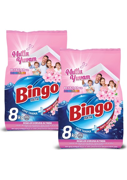 Matik 8 kg Mutlu Yuvam Renkliler ve Beyazlar Toz Çamaşır Deterjanı Ekonomi Paketi 2'li