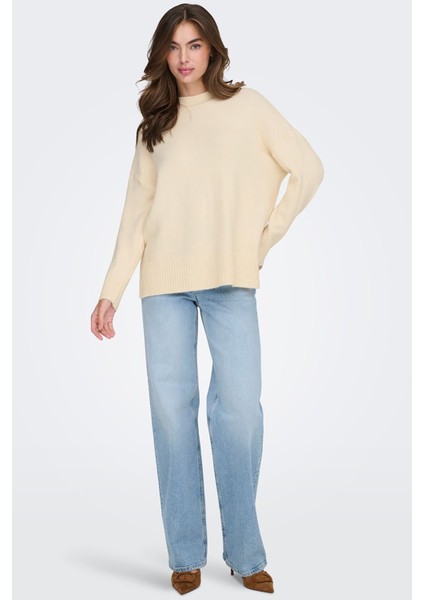 Kadın Onlhazel Yarım Balıkçı Oversize Yünlü Örme Kazak 15352853 Krem fırsatları