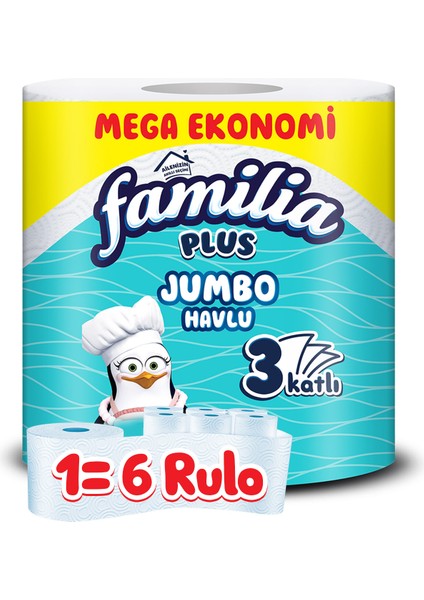 Plus Jumbo Kağıt Havlu 6'lı Dev Rulo (1=6 , 36 Rulo)