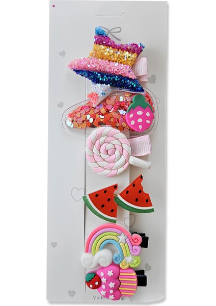 6’lı Simli Pullu Figürlü Kız Çocuk Toka Seti – Parıltılı ve Sevimli Saç Aksesuarı