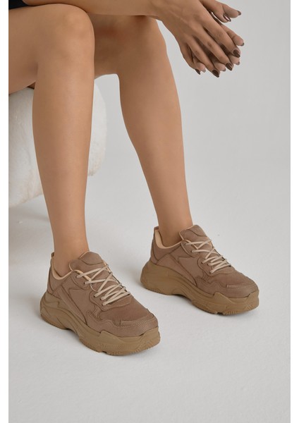 Kadın Vizon Yüksek Taban Bağcıklı Spor Ayakkabı fiyatları