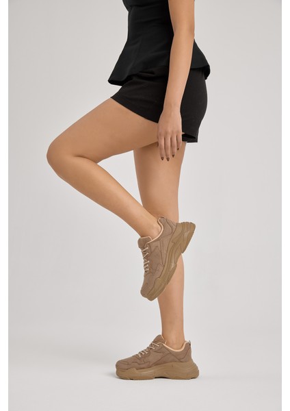 Kadın Vizon Yüksek Taban Bağcıklı Spor Ayakkabı