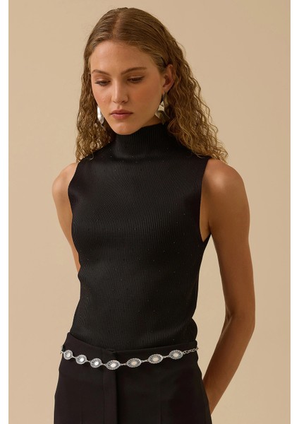 Kadın Taş Detaylı Triko Kolsuz Bluz 0027 Siyah fiyatları