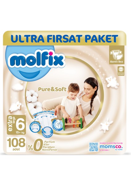Pure & Soft Bebek Bezi 6 Beden Extra Large 108 Adet indirimleri