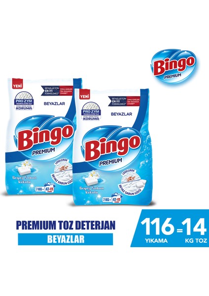 Premium Toz Çamaşır Deterjanı 7 Kg Beyaz 2'li