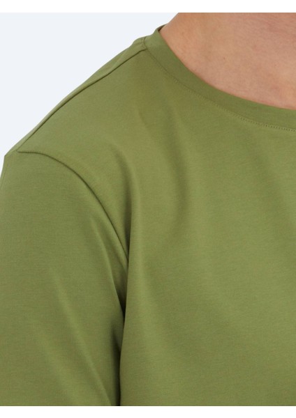 Yeşil Düz Bisiklet Yaka Pamuk Karışımlı T-Shirt fırsatları