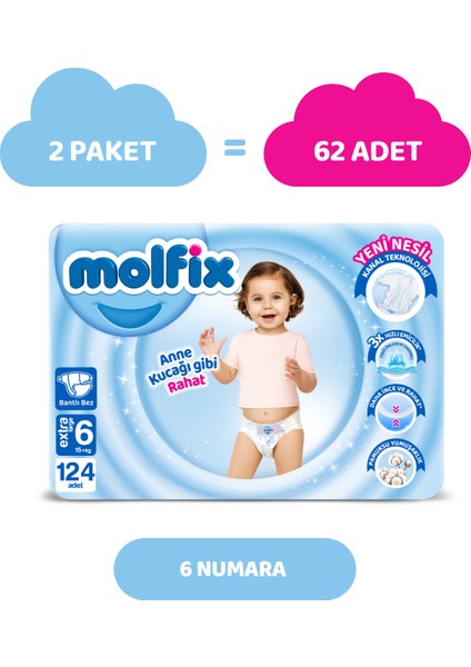 Bebek Bezi 6 Beden E.large Hiper Ekonomi Paketi 124 Adet