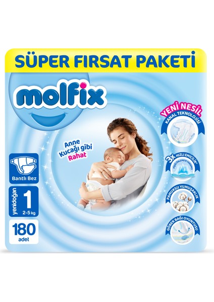 Bebek Bezi 1 Beden Yenidoğan Süper Fırsat Paketi 180 Adet indirimleri