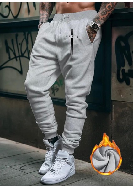 Punıx Büyük Beden Parıs Baskılı Kışlık Kalın Rahat Kalıp Erkek Battal Eşofman Altı