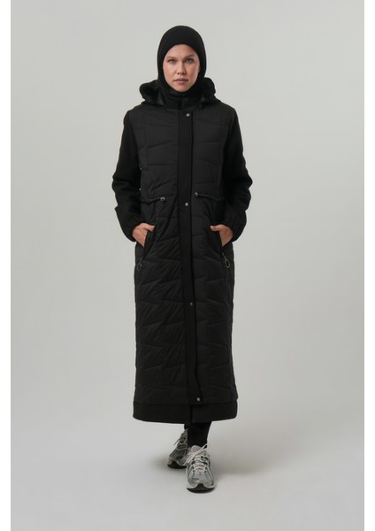 SAFINA1 KADIN MONT Çıkabilir Kapüşonlu Kaşe Detaylı Uzun Tesettür Parka