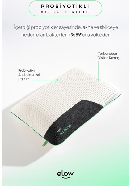Probiotic+ Tombul Visco Yastık, 60 x 40 x 15