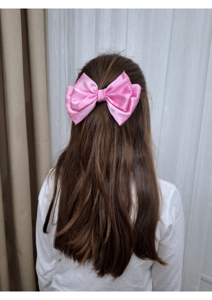 Kadın 3’lü Fiyonk Saç Tokası Seti + Scrunchie Hediyeli - Şeker Pembesi modelleri