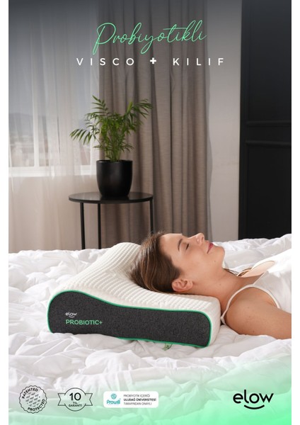 Probiotic+ Tek Taraflı Boyun Destekli Ortopedik Visco Yastık, 60 x 40 x 13/9
