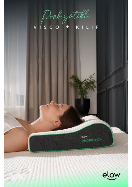 Probiotic+ Tek Taraflı Boyun Destekli Ortopedik Visco Yastık, 60 x 40 x 13/9