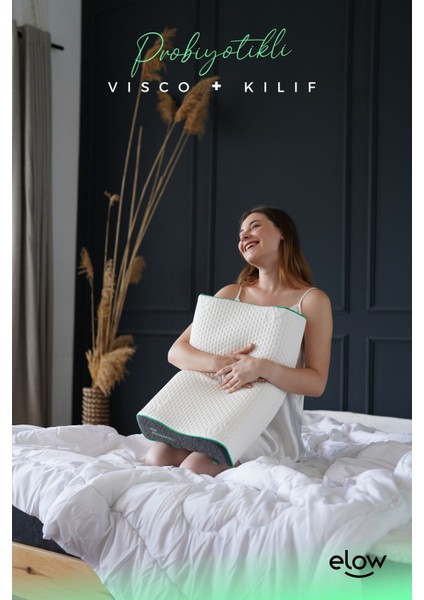 Probiotic+ Tek Taraflı Boyun Destekli Ortopedik Visco Yastık, 60 x 40 x 13/9