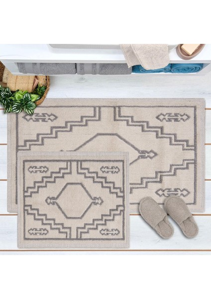 Soft Klas 2'li Banyo Paspası - Ekru / Gri - 60X100 cm + 50X60 cm indirimleri