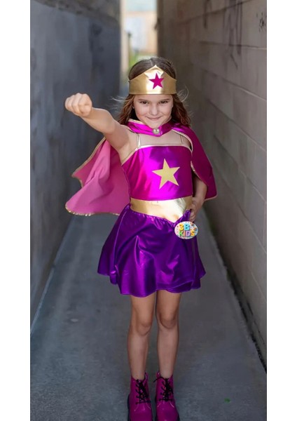 Supergirl Süperman Kız Çocuk Doğum Günü Elbisesi ve Parti Kostümü