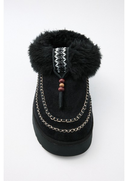 Bot 2523 - İçi Kürklü Boncuk İşlemeli Siyah Süet Kadın Bot fırsatları