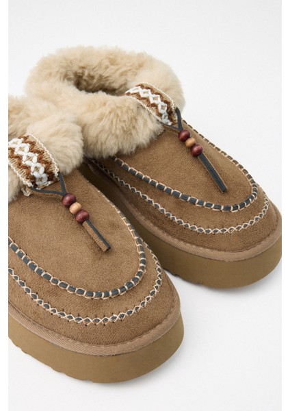 Bot 2523 - İçi Kürklü Boncuk İşlemeli Vizon Süet Kadın Bot indirimleri