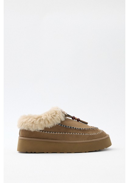 Bot 2523 - İçi Kürklü Boncuk İşlemeli Vizon Süet Kadın Bot fırsatları