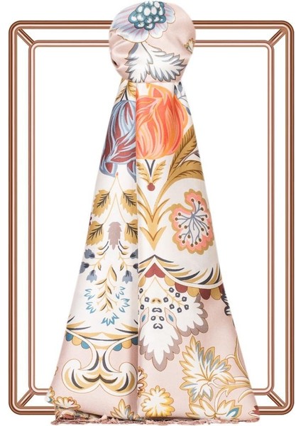 Ipekevi Taç Yaprak Desenli Ipek Şal Puslu Pembe