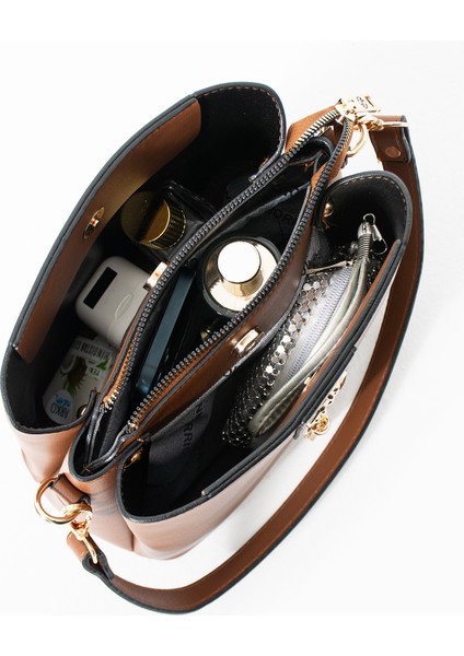 Gold Detaylı 3 Bölmeli Omuz Ve Çapraz Çanta