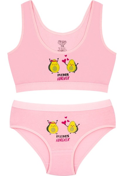 Kız Çocuk Bustiyer Külot Likralı Pembe Friends Forever (%96 Pamuk - %4 Elastan)