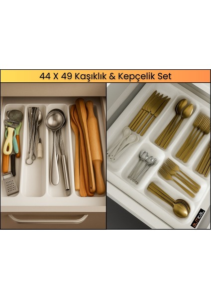 44x49 Cm. Beyaz Kaşıklık Ve Kepçelik 2'li Set (40X41 CM'E KADAR KESİLEBİLİR)