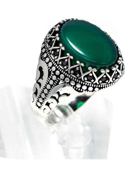Yeşil Akik Taşlı 925 Ayar Gümüş Erkek Yüzük – Şık ve Zarif Tasarım modelleri