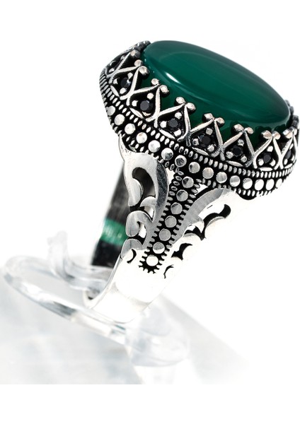 Yeşil Akik Taşlı 925 Ayar Gümüş Erkek Yüzük – Şık ve Zarif Tasarım fırsatları