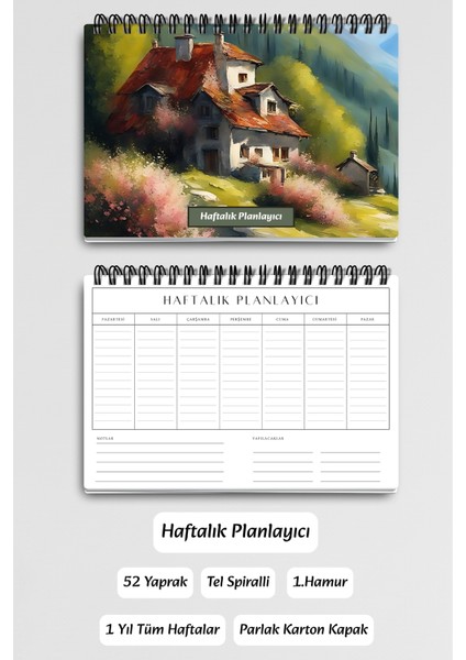 Doğa Manzara Temalı Model:1 A5 Tel Spiralli Yapılacaklar Notlar Listesi Haftalık Planlayıcı modelleri
