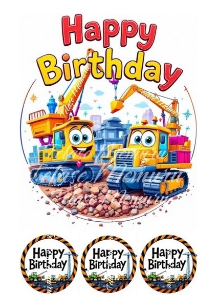 Iş Makinaları Pasta Süsü - Pasta Resmi ve Baskısı Doğum Günü Konsepti Yenilebilir Kağıt 5