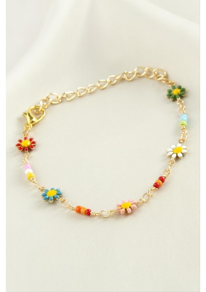 Papatya Kum Boncuk Mineli Bileklik