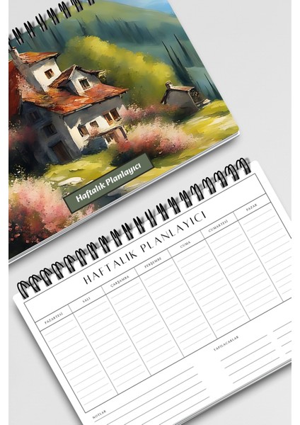 Doğa Manzara Temalı Model:1 A5 Tel Spiralli Yapılacaklar Notlar Listesi Haftalık Planlayıcı