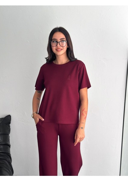 Kadın Modal Kumaş Bisiklet Yaka Tshirt Eşofman Takımı fırsatları