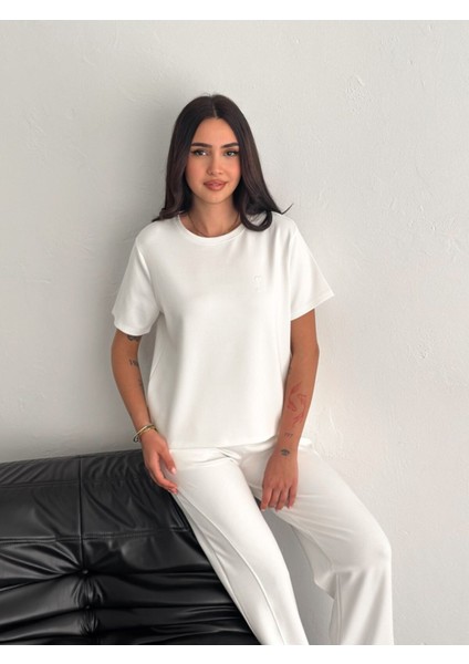 Kadın Modal Kumaş Bisiklet Yaka Tshirt Eşofman Takımı