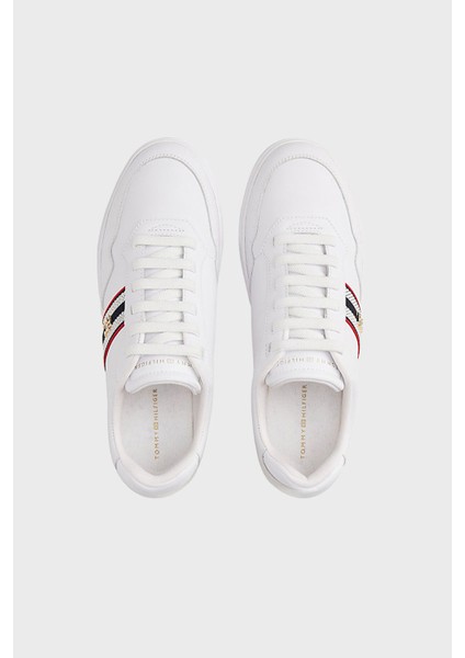 Hakiki Deri Logolu Bağcıklı Sneaker Ayakkabı Bayan Ayakkabı FW0FW09001 Ybs indirimleri